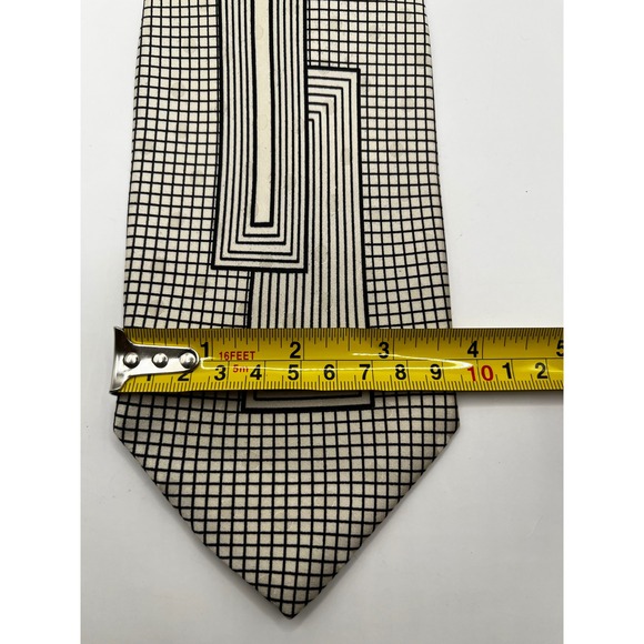Vintage Paul Rodon 100% Silk Mens Neck Tie Geometric Grid Pattern Handmade Italy - Picture 4 of 4